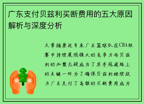广东支付贝兹利买断费用的五大原因解析与深度分析